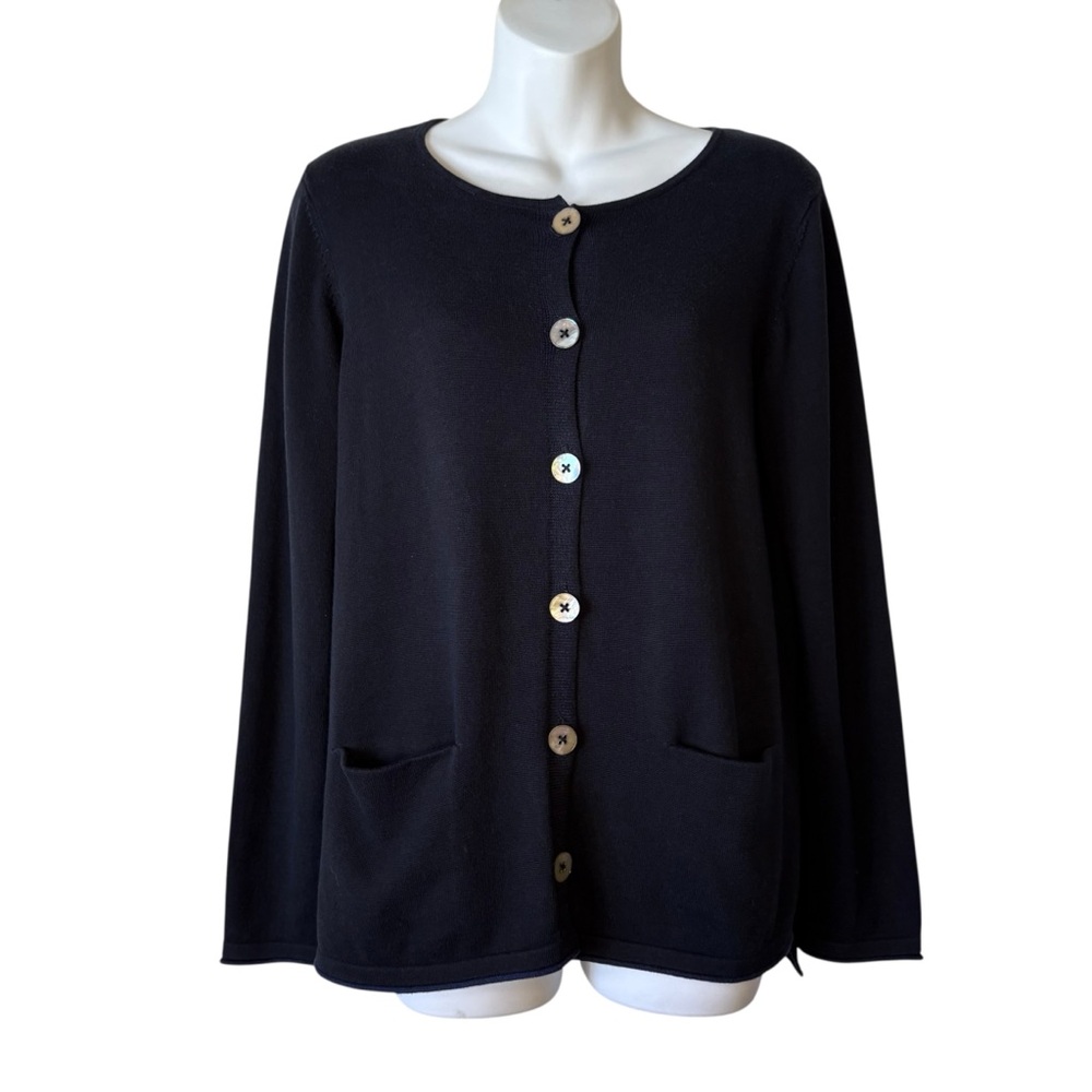 Gudrun Sjoden Navy Blue Organic Cotton Knit Cardigan Size L